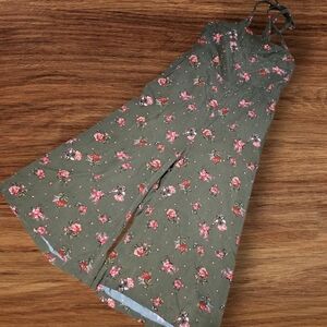 Xhiliration Floral Green Halter Cropped Wide Leg Jumpsuit